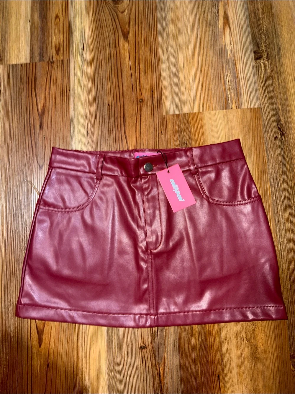 Edikted Faux Leather Mini Skirt in Burgundy
